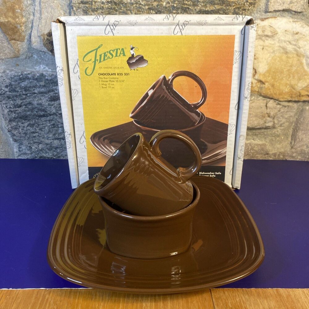 Fiesta Chocolate 825 331 3 Piece Dinnerware - 10.75" Plate 13 oz Mug 19 oz Bowl